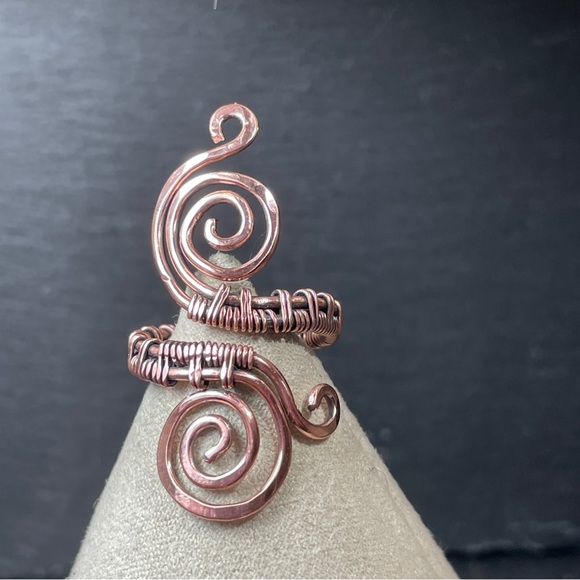 Boho Spiral Adjustable Copper Wire Wrapped Artisan Ring - Picture 4 of 6